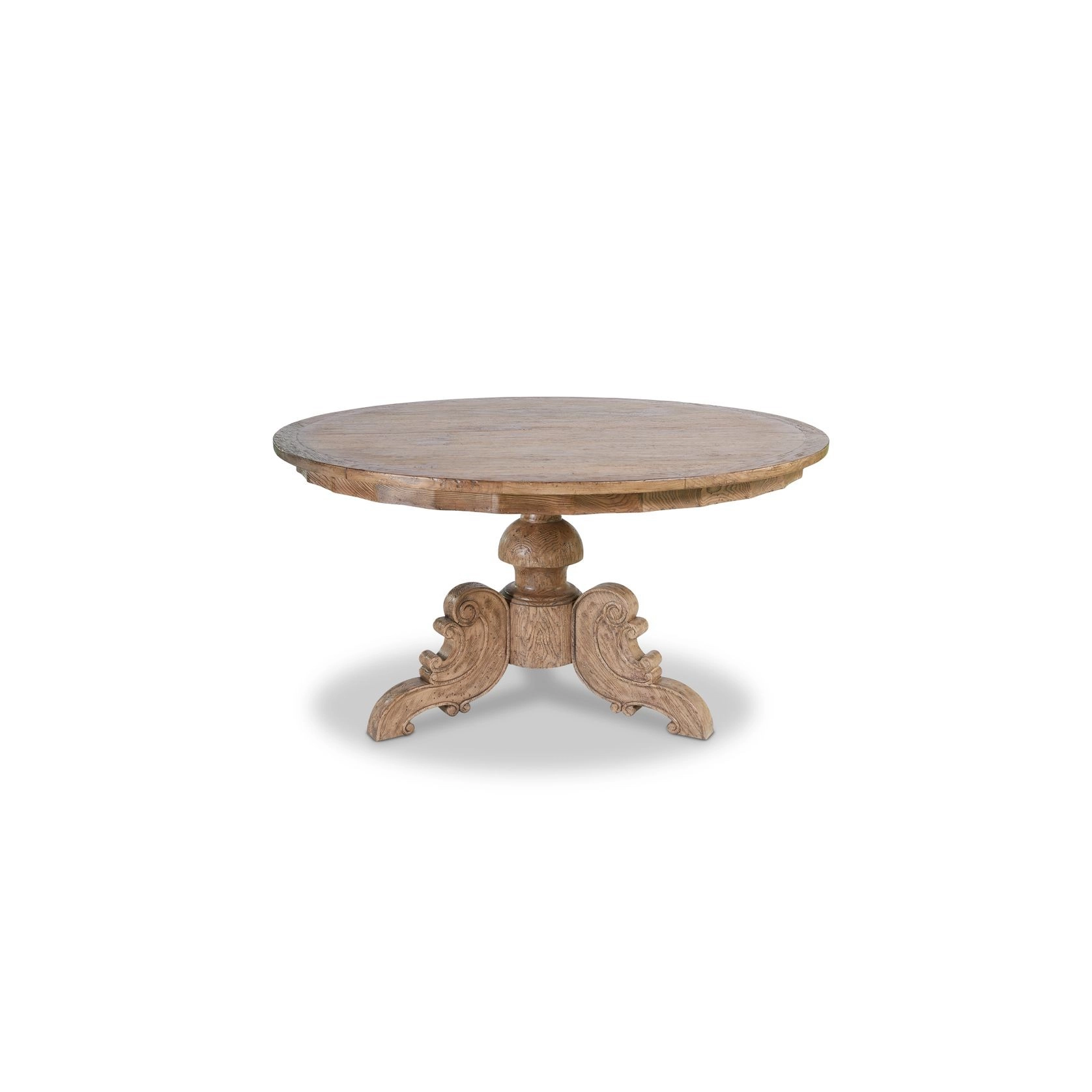 A round table with a wooden base and top.