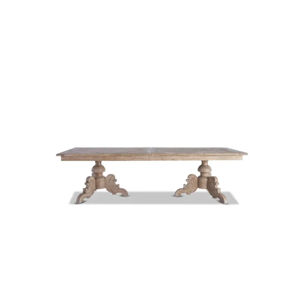 A table with two legs and a wooden top.