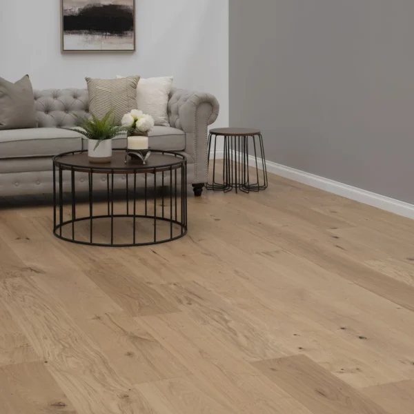 A living room with two tables and a couch