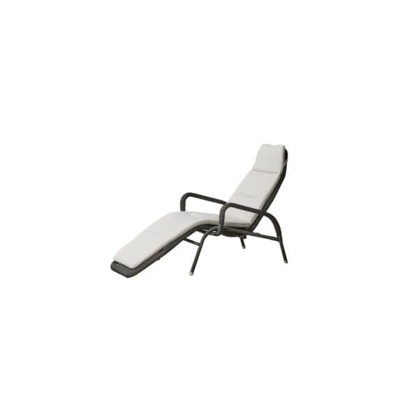 A white lounge chair with arms and legs.