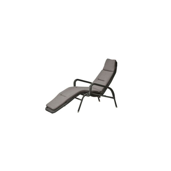 A black lounge chair with a white background