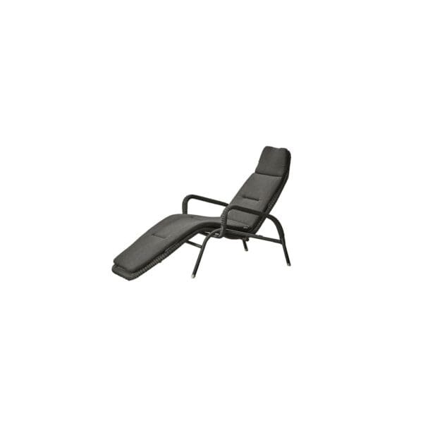 A black lounge chair with arms and legs.