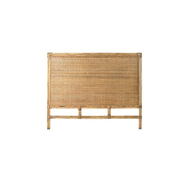 A wooden headboard with a bamboo frame.